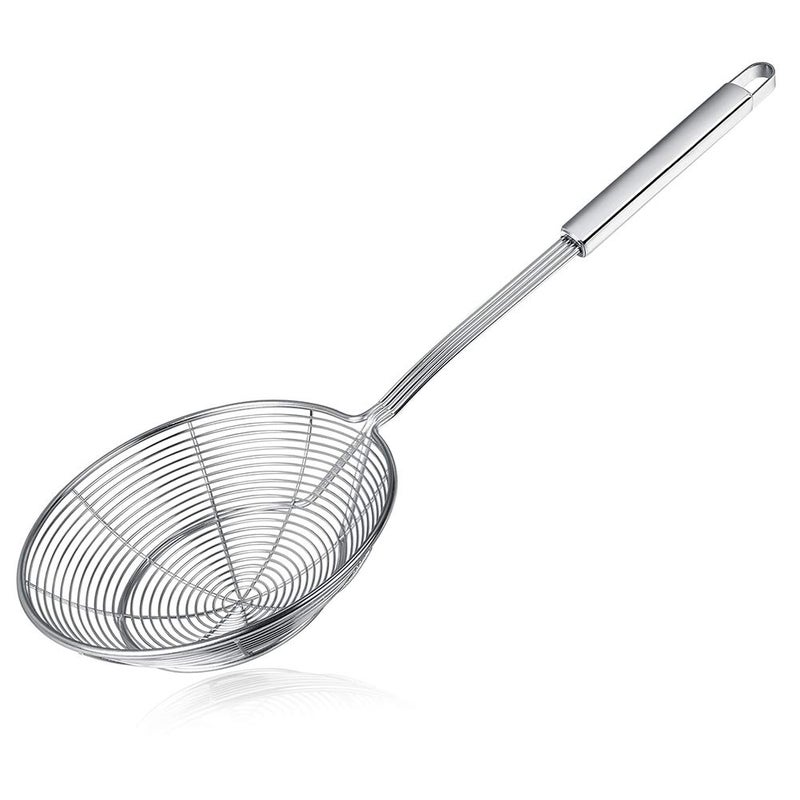 Swify Spider Strainer Skimmer, Swify Stainless Steel Asian Strainer Ladle Frying Spoon with Handle for Kitchen Deep Fryer, Pasta, Spaghetti, Noodle, 7 Inch - Image 1